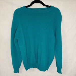 Talbots Teal Long‎ Sleeve Wool Knit Sweater Size Small Preppy Classic Round Neck